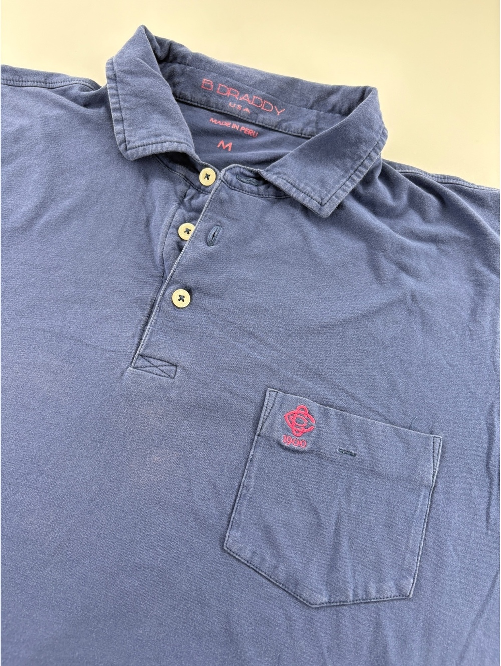 B.Draddy USA Pocket Polo Men's M Navy Pima Cotton Golf Polo Peru
